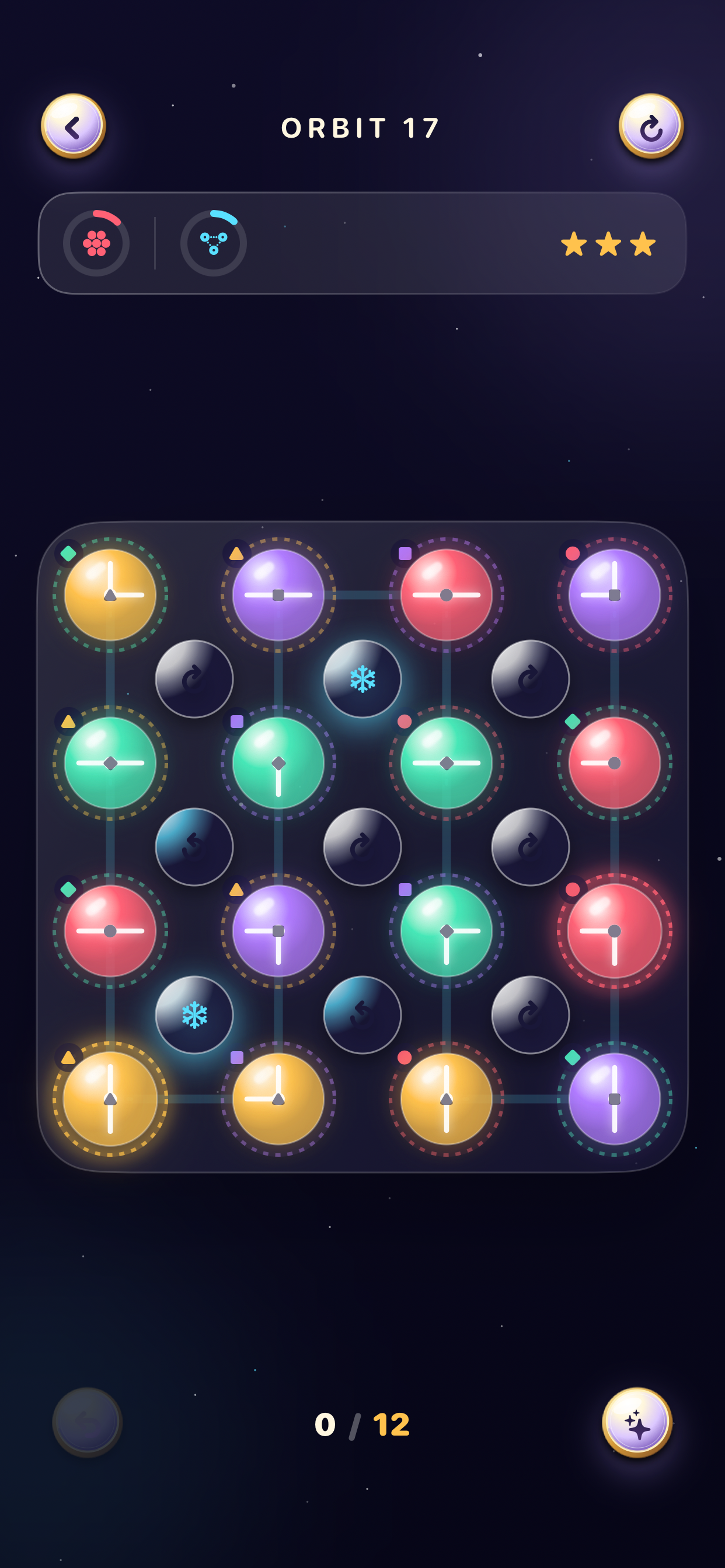 Twirlune puzzle featuring frozen moon pivots